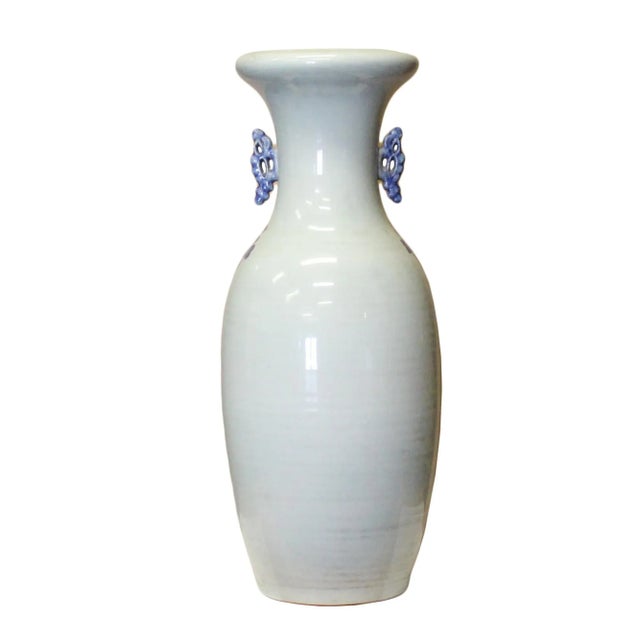 Chinese Chinese Handmade Light Pale Blue Porcelain Flower Graphic Vase For Sale - Image 3 of 9