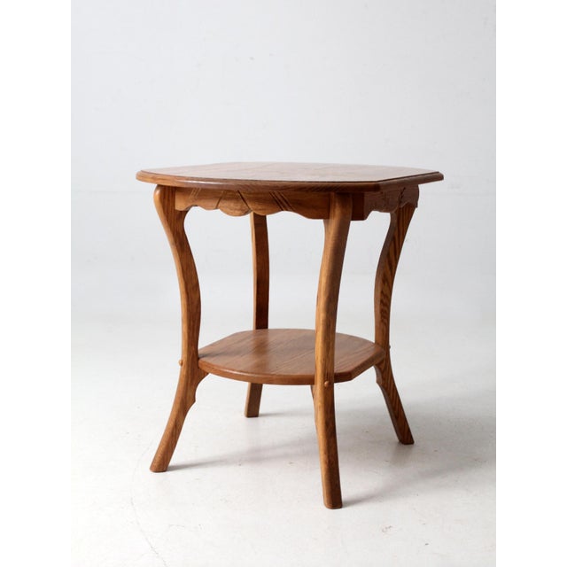 Brown Vintage Oak Side Table With Carved Wheat Sheaf Apron For Sale - Image 8 of 12