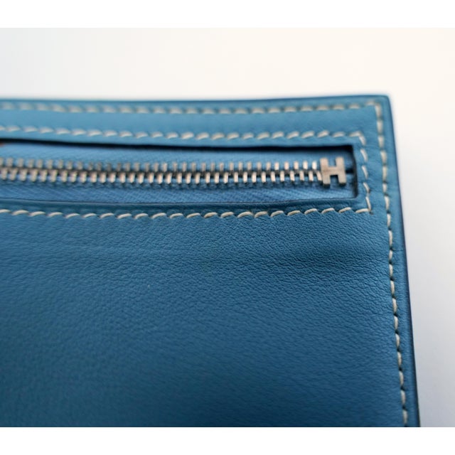 Blue Hermes Blue Jean Veau Swift Leather Zip Zap Compact Wallet, C. 2008 For Sale - Image 8 of 11