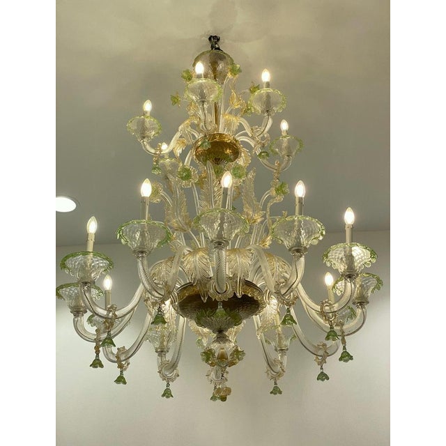 Green and Gold Murano Glass Chandelier, 1990s For Sale - Image 6 of 14