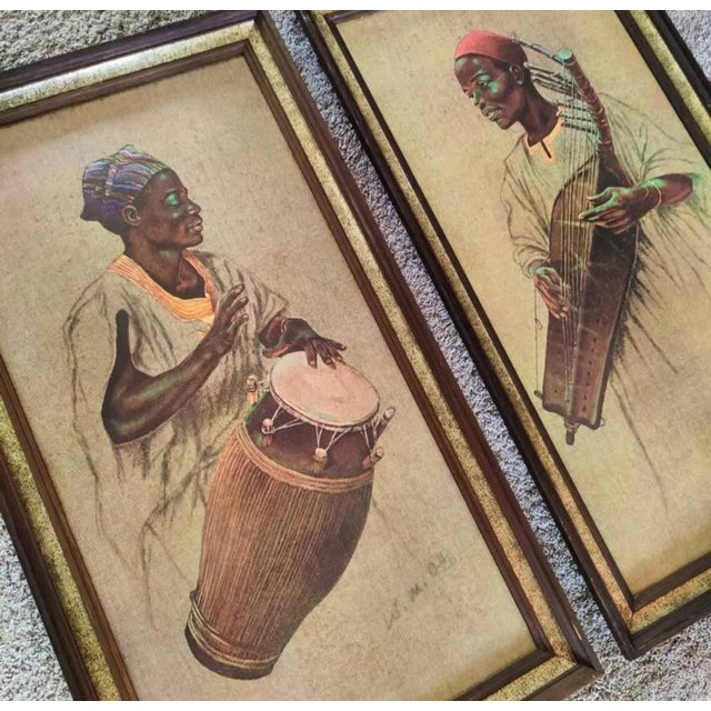 Vintage 70's Mid Century African Tribal Art Print Setk9 For Sale - Image 4 of 6
