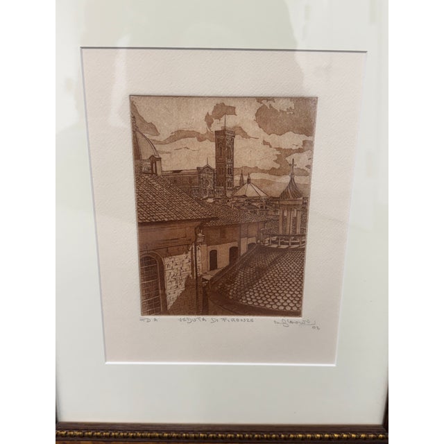 Mid 20th Century Mid 20th Century The Ponte Vecchio, Florence and Veduta Di Firenze Etchings, Pair For Sale - Image 5 of 12