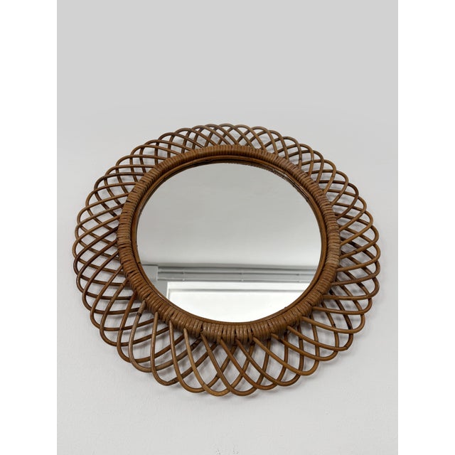 Mid-Century Modern Mirror with Bamboo Rattan Frame, Italy, 1960s For Sale - Image 3 of 8