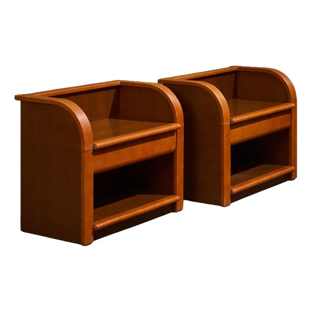 Cognac Leather Nightstands by Luigi Massoni for Poltrona Frau, Italy, 1970s, Set of 2 For Sale