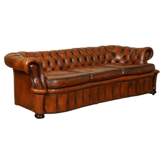 Whiskey Brown Hand-Dyed Leather Chesterfield Club Sofa For Sale - Image 13 of 13