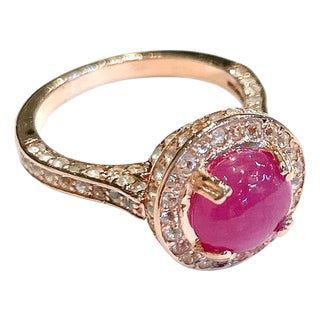 Bochic "Orient" Natural Ruby & Topaz Retro Solitaire Ring Set 18K Gold & Silver For Sale