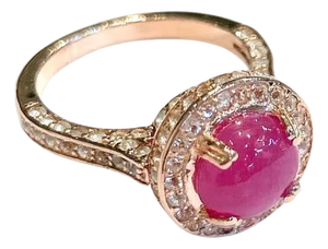 Bochic "Orient" Natural Ruby & Topaz Retro Solitaire Ring Set 18K Gold & Silver