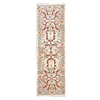 21st Century Afghan Sultanabad 3x10 Tan, Red & Light Blue Handmade Runner Rug #1144042 For Sale