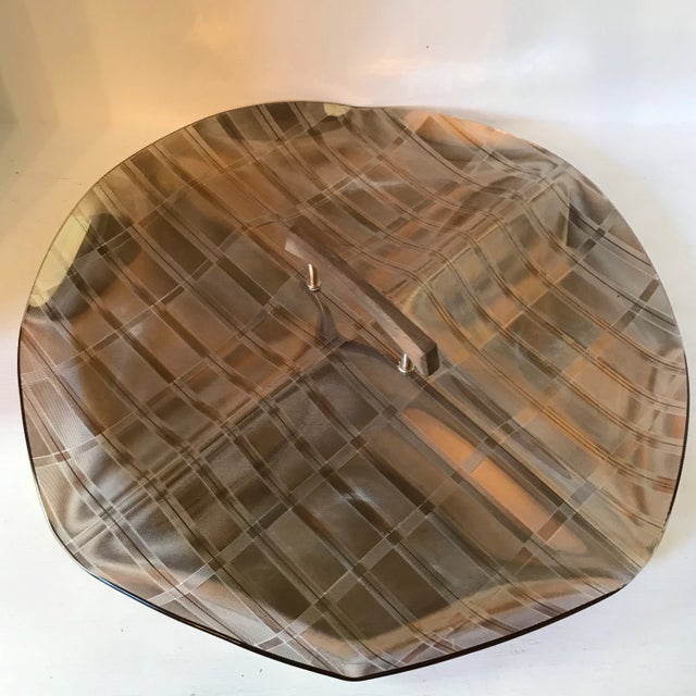Italian Smoke Glass and Gold Design Serving Plater With Walnut Handle For Sale - Image 11 of 11