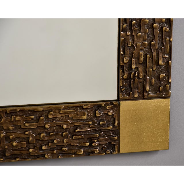 Mid Century Brutalist Square Mirror With Metal and Brass Frame For Sale - Image 9 of 12