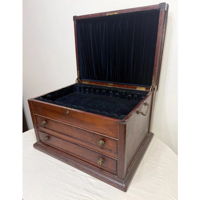 Industrial Huge Antique 19th Century Wood Bronze Flatware Silverware Box Display Case Set For Sale - Image 3 of 18