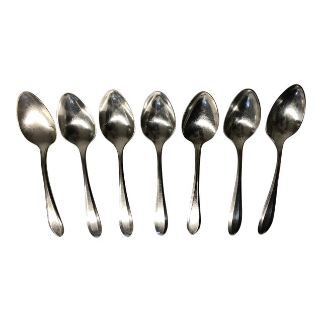 Antique Community Silver Plated Large Dinner Spoons / Serving Spoons S/7 For Sale