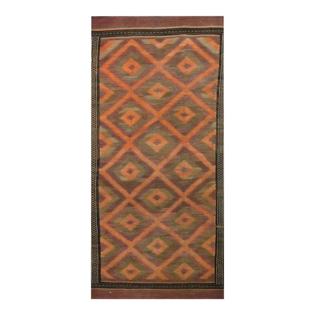 Vintage Handwoven Geometric Swedish Flatweave Rug- 4'9″ × 12' For Sale