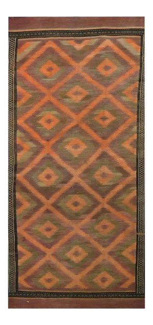 Vintage Handwoven Geometric Swedish Flatweave Rug- 4'9″ × 12'