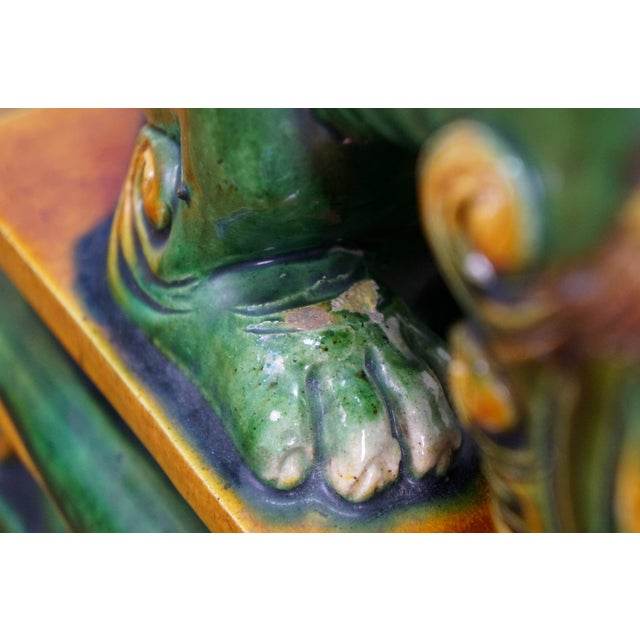 2 Chinese Green Sancai Glazed Porcelain Foo Dog Guardian Lion Statues 12" For Sale - Image 10 of 18