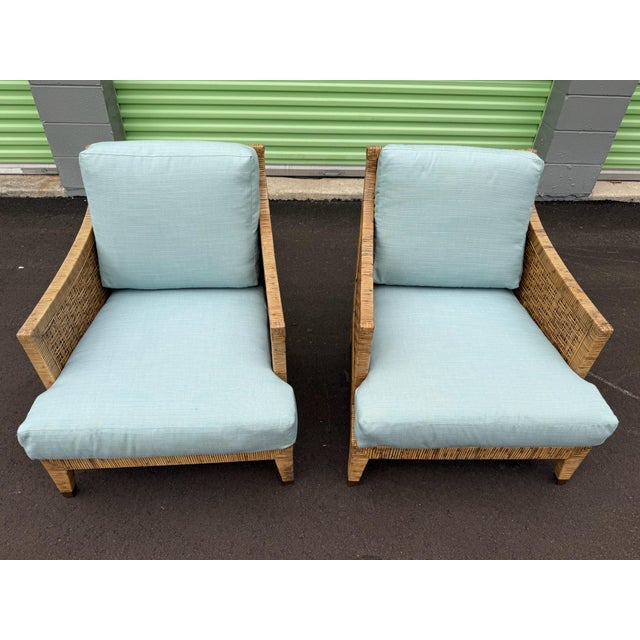 Late 20th Century Pair of McGuire St. Germain Woven Rattan Cane Lounge Chairs For Sale - Image 11 of 12