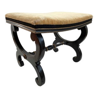Antique Ebonized Wooden Foot Stool With Upholstered Top For Sale