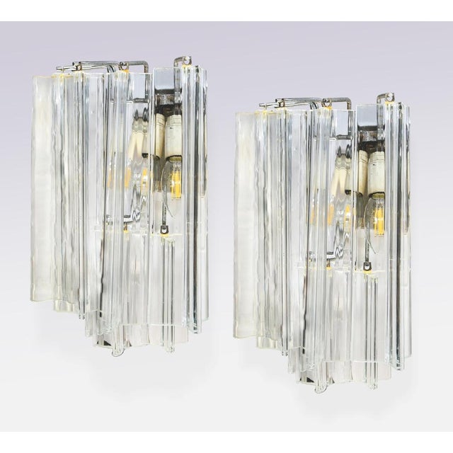 Glass Vintage Murano Glass and Chromed Metal Wall Sconces, Italy, 1960s, Set of 2 For Sale - Image 7 of 11