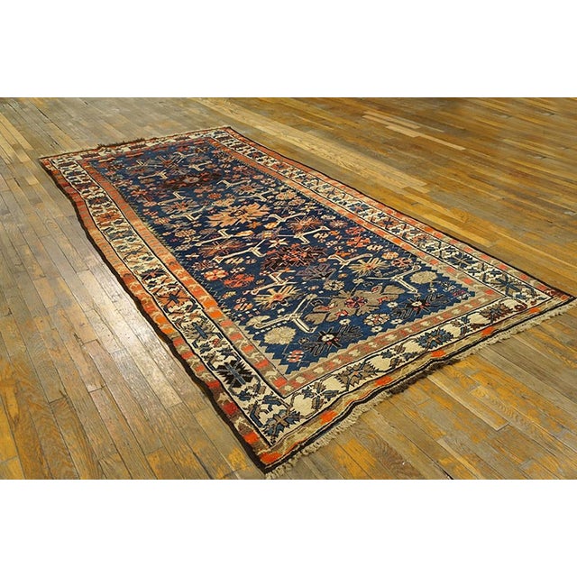 Tribal 1900s Royal Blue Geometric Antique Caucasian Rug 4' 6" X 9' 8" Handknotted Wool Carpet For Sale - Image 3 of 7