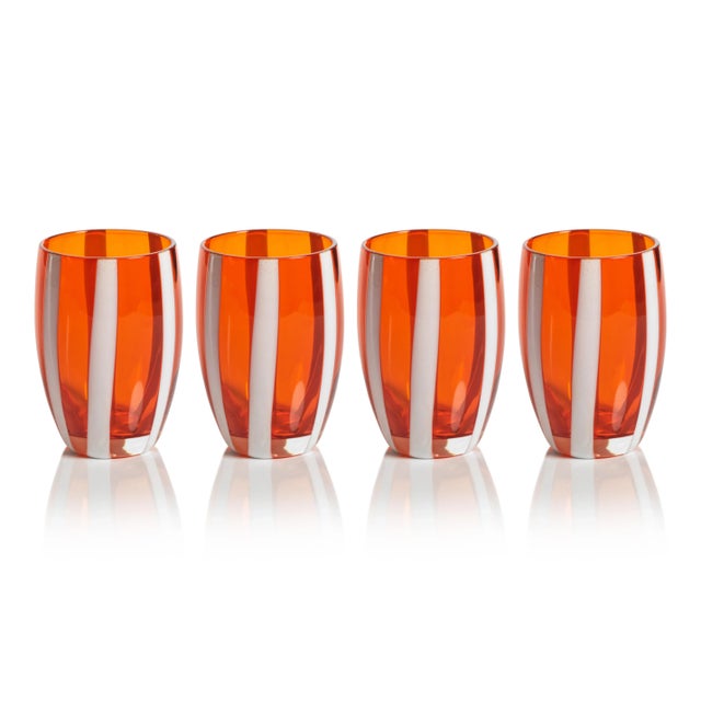 Pesaro Stripe Glasses - Orange, Set of 4 For Sale - Image 4 of 4