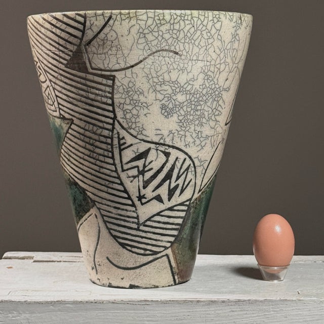 1980s Vintage Postmodernist Raku Crackle Glaze Ceramic Vessel, Signed (1984) For Sale - Image 5 of 10