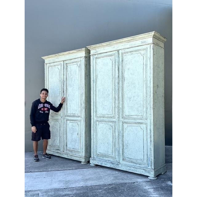 Vintage Monumental Patinated Belgian Armoire - A Pair For Sale - Image 10 of 13