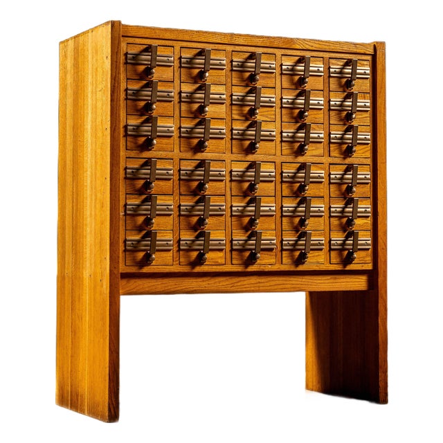 Mid-Century 30-Drawer Oak Card Catalog For Sale