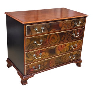 Vintage Flint & Horner Four-Drawer Chest With Silk Decoupage and Black Accents, Attributed For Sale