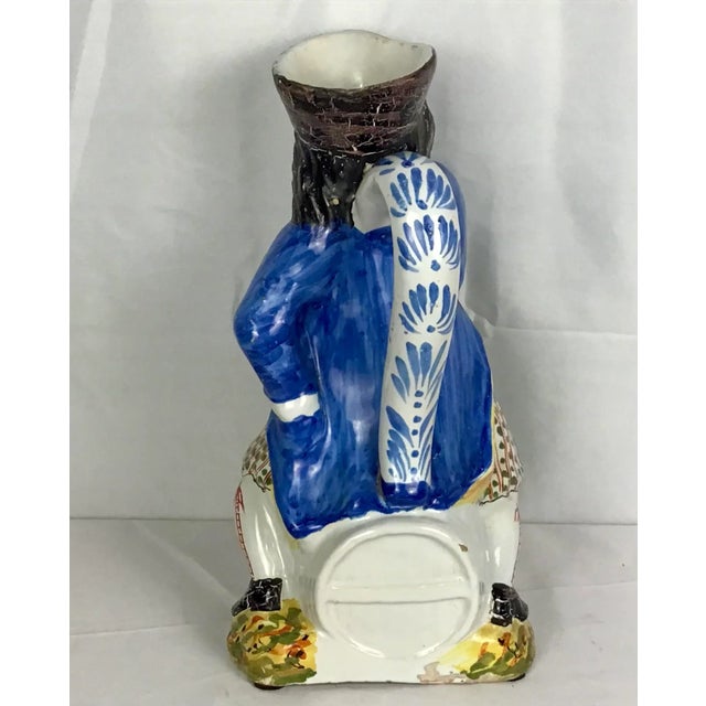 English Antique Ceramic Toby Jug, Colonial Man Sitting on Keg For Sale - Image 3 of 7