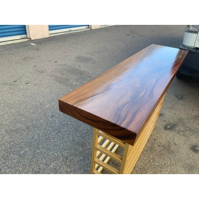 Wood Mid Century Style Walnut Console With Iron Base For Sale - Image 7 of 7