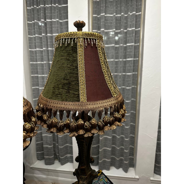Plastic 1990s Hollywood Regency Resin Lamps W/ Jewel-Toned, Beaded Shades - a Pair For Sale - Image 7 of 7