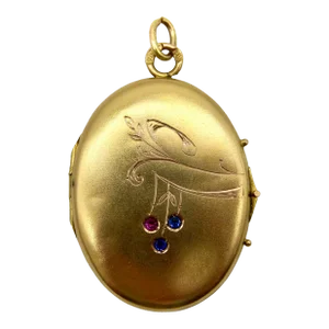 Early 20th Century 14k Gold Imperial Locket With Rubies & Sapphires