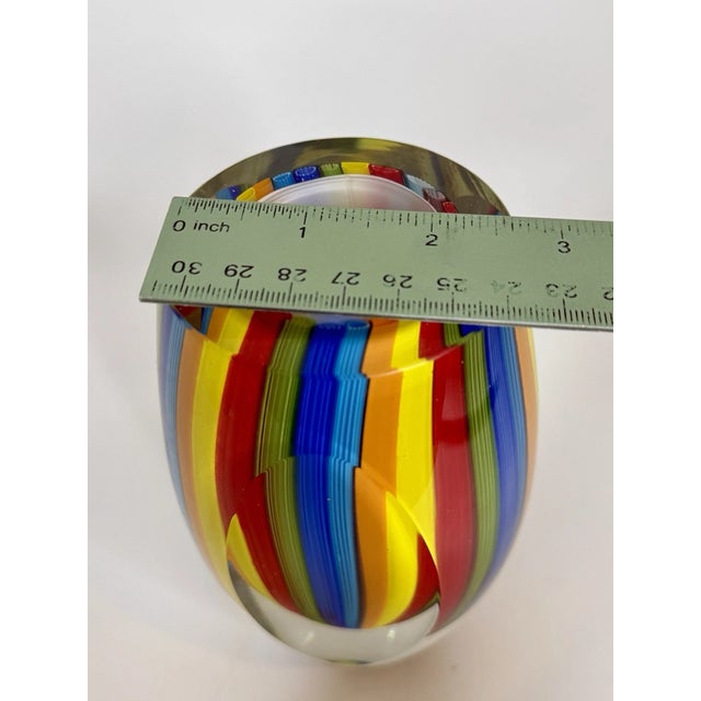 Blue Vintage MCM Badash Crystal 6 In. Rainbow Murano Style Art Glass Vase For Sale - Image 8 of 8
