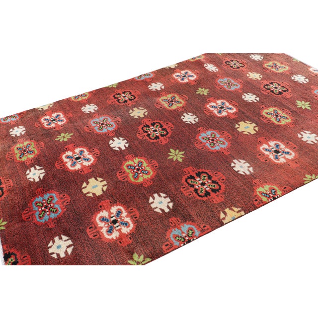 Rug & Kilim Vintage Zeki Müren Rug in Red With Colorful Geometric Medallions, From Rug & Kilim For Sale - Image 4 of 7