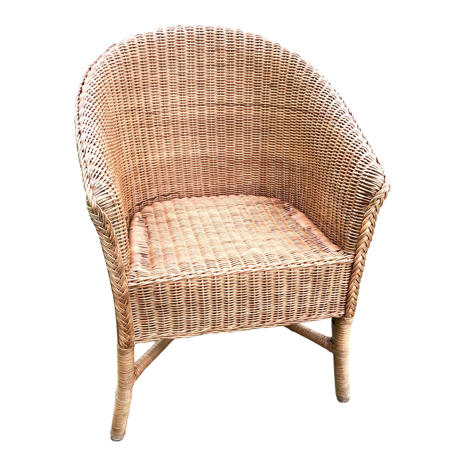 Vintage Palecek Bistro Braided Wicker Barrel Chair Chairish
