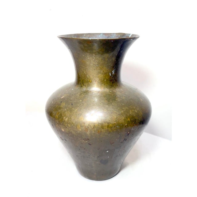 Arts & Crafts Very Heavy Antique Handmade Arts and Crafts Forged Thick Brass Vase Urn For Sale - Image 3 of 9