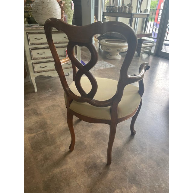 1990s Classical Handcarved Armchair With a Walnut Open Back For Sale - Image 4 of 7