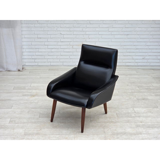Danish Armchair in Black Artificial Leather and Teak Wood Legs, 1970s For Sale - Image 12 of 15