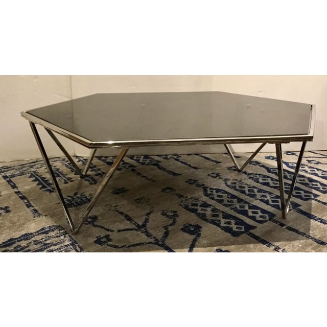 2010s Modern Black Marble and Polished Nickel Geometric Cocktail Table For Sale - Image 5 of 5