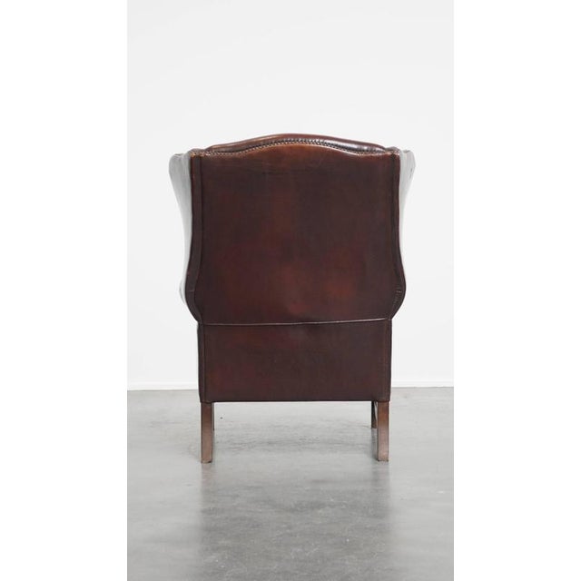 English Dark Sheepskin Wing Chair For Sale - Image 4 of 16