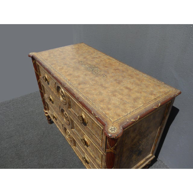 Beige Maitland Smith Hollywood Regency Style Beige & Gold Ornate 3 Drawer Chest For Sale - Image 8 of 12
