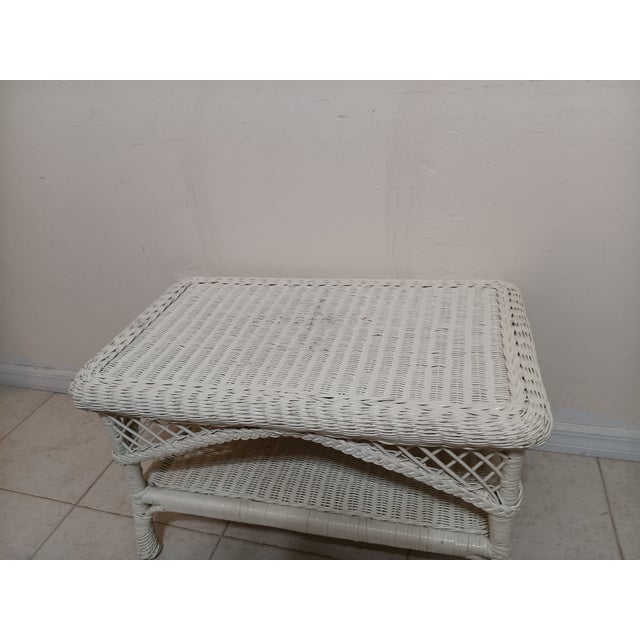Vintage Shabby Chic White Wicker Coffee Table Style: Coastal Color: White Dimensions: 29" W x 18" H x 18" D