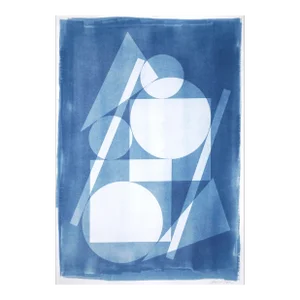 2022, Constructivist Style Monotype of "Suprematist Stack", Unique Handmade Cyanotype on Watercolor Paper