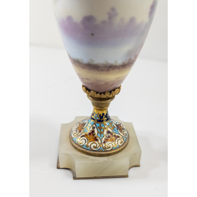 19th Century French Sevres Porcelain Vase With Champleve Bronze Mounts, Signed Armand For Sale - Image 10 of 11