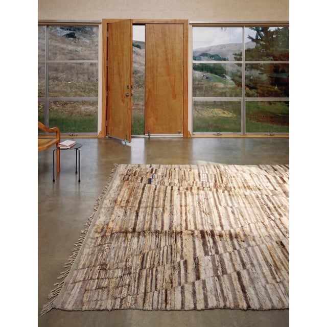 Premium Beni Mrirt Rug | Handwoven Berber Wool Rug with Natural Beige and Taupe Striped Texture This understated premium...