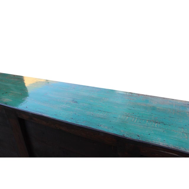Distressed Pastel Teal Blue Finish High Credenza Console Buffet Table