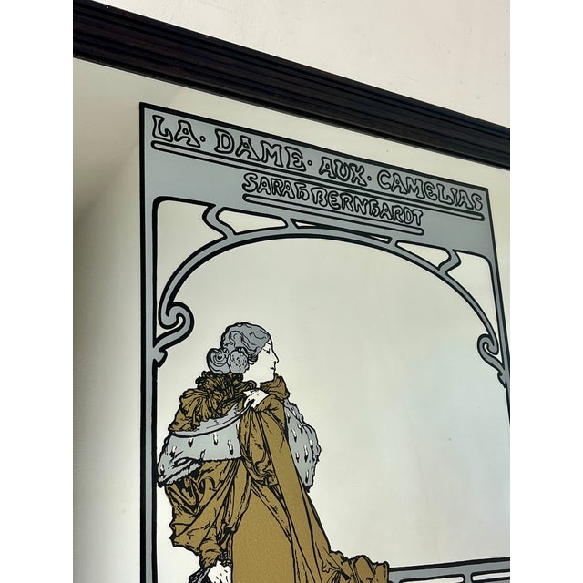 Wood Vintage Art Nouveau Style Mirror with Sarah Bernhardt Motif, 1970s For Sale - Image 7 of 14