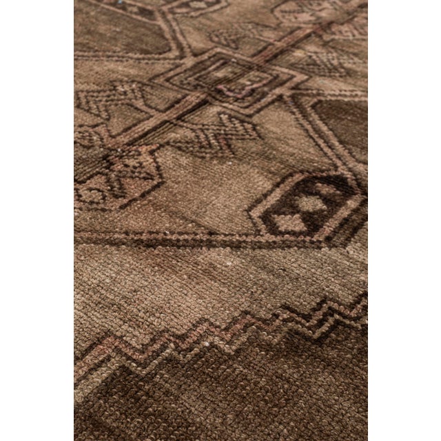 1940s Vintage Circa 1940 Brown Turkish Oushak Hand Knotted Wool Runner 3ft 11in X 15ft 1in For Sale - Image 5 of 18