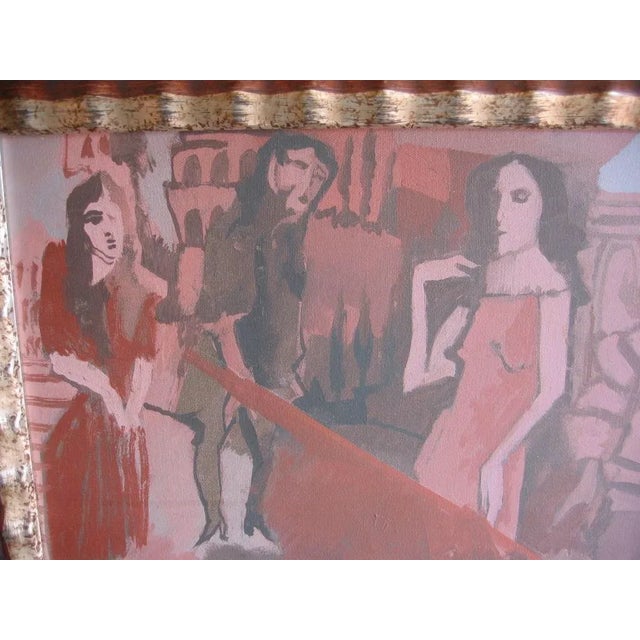 Vintage Signed Harvey Parks Theatrical Acrylic Painting Custom Framed 80's PInks, Charcoal, Red, Brown For Sale - Image 4 of 7