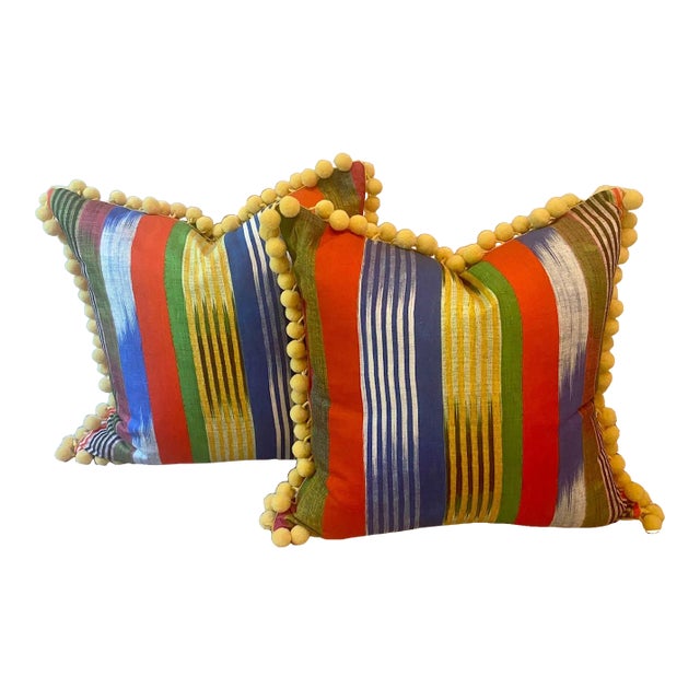 Pair of Clarence House Multicolor Striped Pillows For Sale